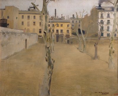 Binnenplaats van de oude gevangenis van Barcelona (Binnenplaats van de lammeren) door Ramon Casas i Carbo